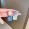 Silver Needle Butterfly Heart Earrings with Blue Gradient Drip - Elegant Autumn/Winter Studs