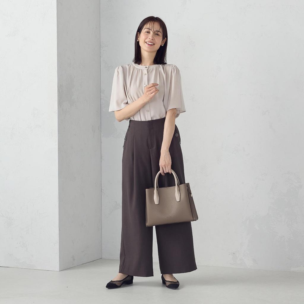 Comme Ca Ism Front and Back Gathered Blouse L Beige 2-Way 12-68CK25-205