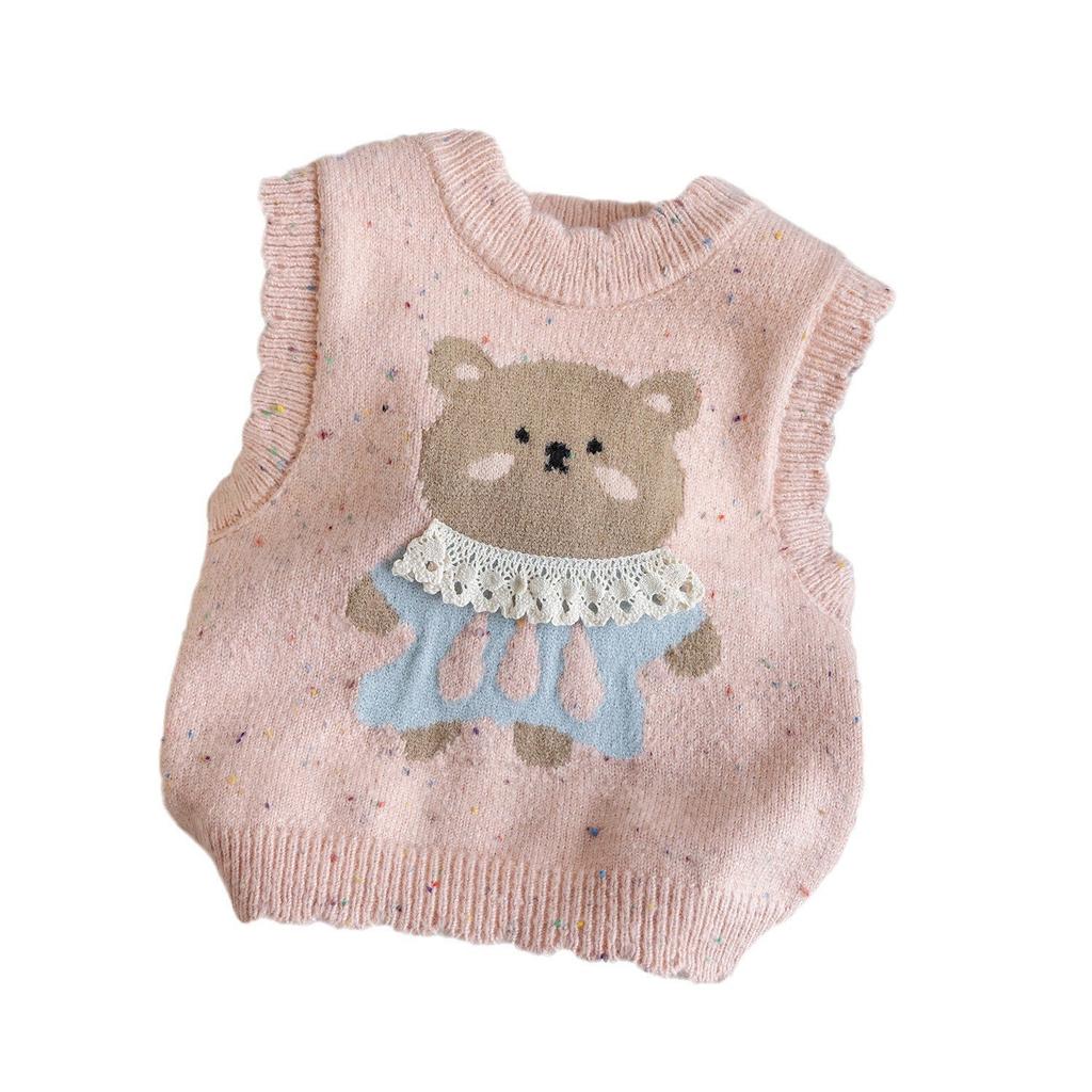 Cute Cartoon Knit Vest For Girls Spring Autumn Stylish Baby Sleeveless Outerwear Sweater Waistcoat