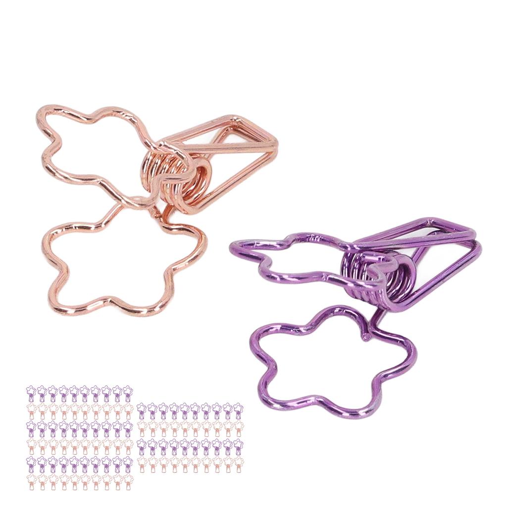 100 Stück Niedliche Büroklammern Cartoon Blumenform Roségold Lila Papierklemmen für Zuhause Schule Büro
