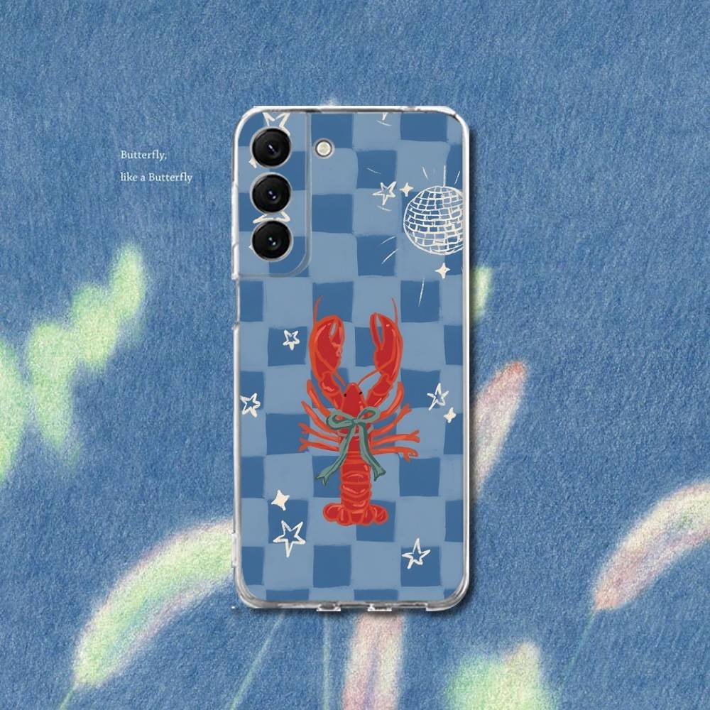 Lobster On Stripes Ocean Phone Case Silicone For Samsung S25,S23,21,22,20 Ultra,S20 FE lite,S10,9,PIus Note20ultra Cover Clear