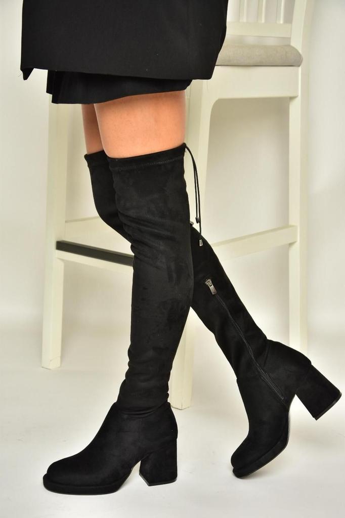 Women Modern Stylish Fashion Boots Boots Faux Leather Suede Black Suede Thick Heel Sock Boots