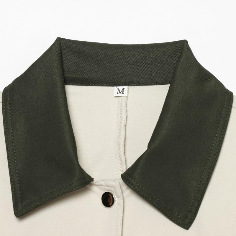 Womens Korean Style Casual Jacket White Contrast Collar Slim Fit Daily Wear