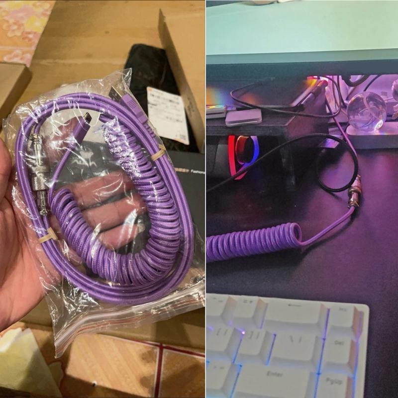 Coiled USB C Keyboards Cable Braided Detachable Aviation Type C Mechanical Keyboards Cable 1.6M