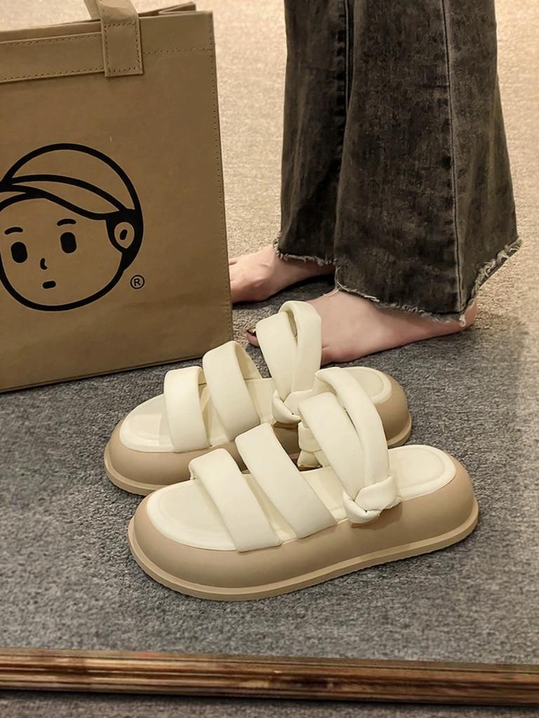 Thick-soled One-word Sandals Women's New Niche High-end French Summer Slippers Versatile Roman Shoes