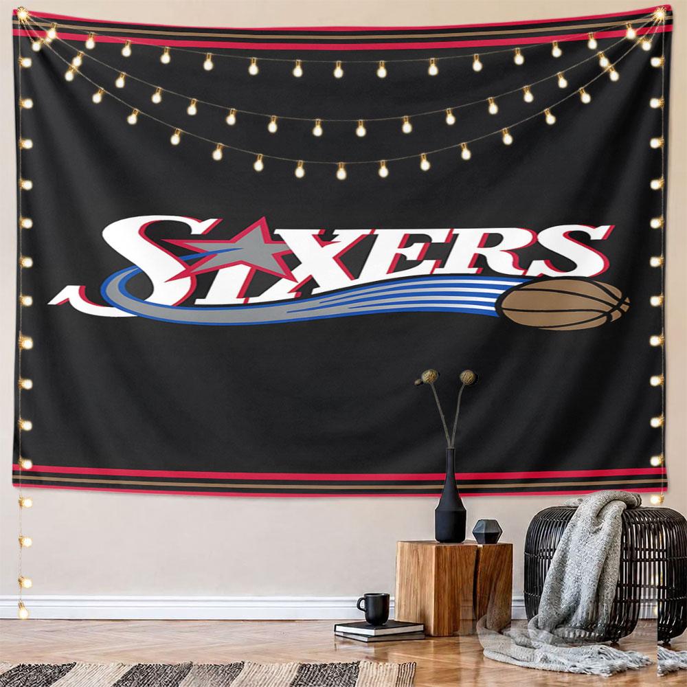 "Sixers Logo with Basketball Design" Pattern Wall Hanging Tapestry Decorative Tapestry Home Decor for Bedroom and Living Room