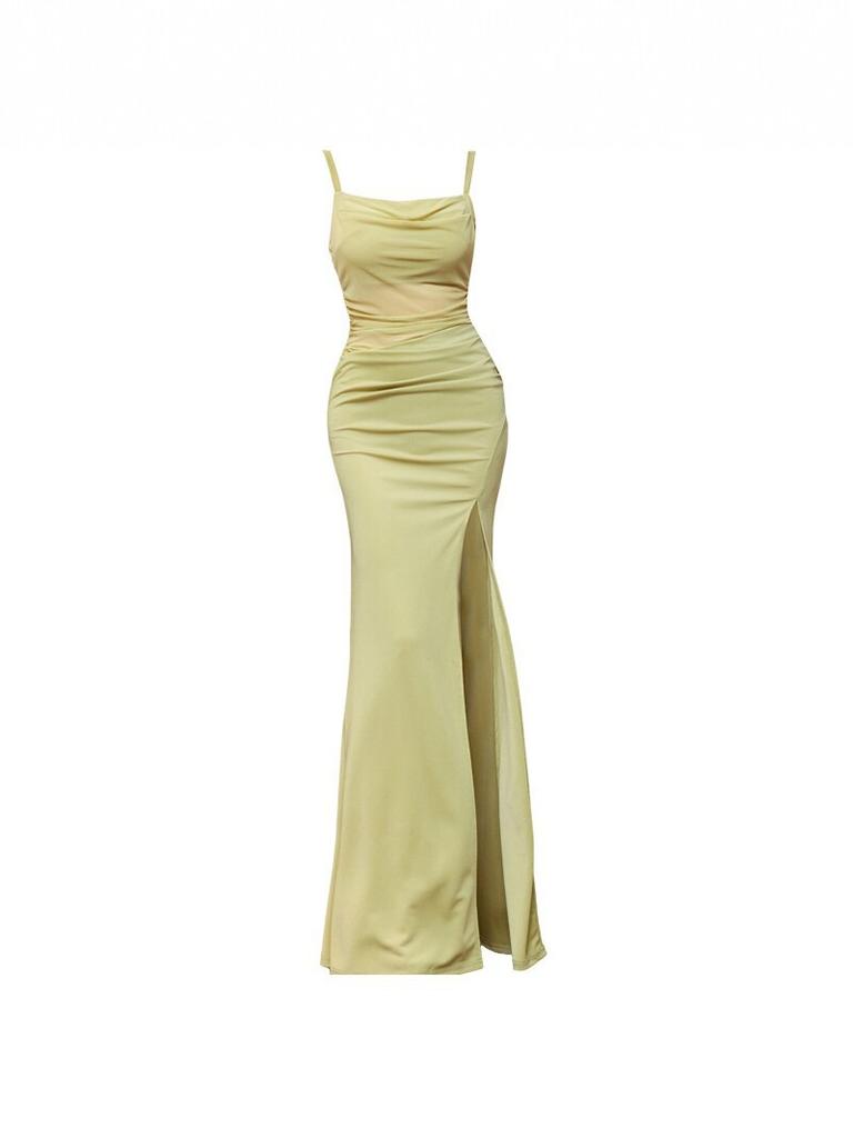 Elegant Long Dress For Women With Slit And Bodycon Fit For Evening Wear