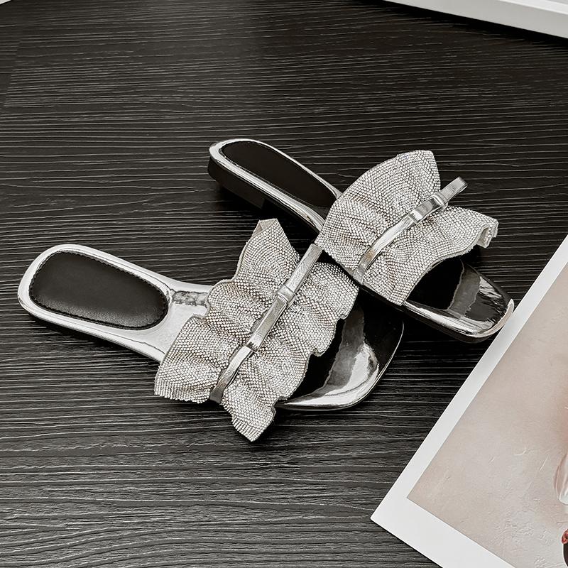 

Балетки Женские Тапочки Бант Кристалл Сандалии Плиссированные Пляжная Обувь Женщина Лето 2025 Новые С Открытым Носком Слингбэк Шлепанцы Слайды Де Мухер 35 серебряный