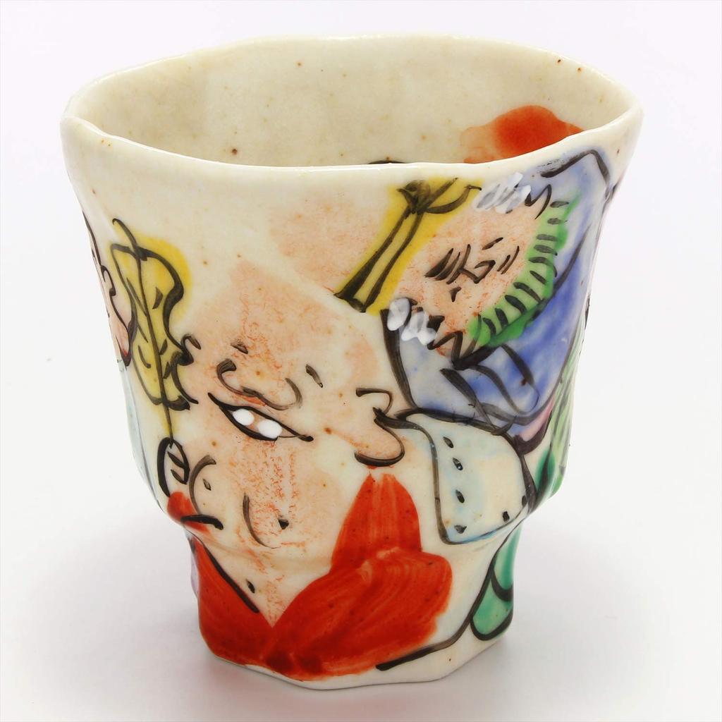 Mino Ware Teacup by Wada Hitori, Overglaze Design with Seven Lucky Gods, Gift Boxed, 105-0032