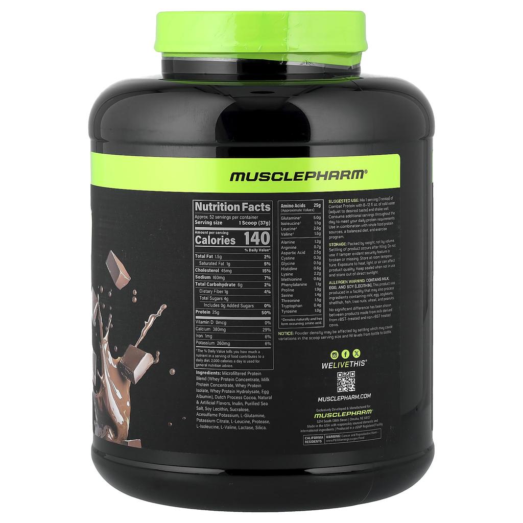 MusclePharm, Combat® Protein Powder, Chocolate Milk, 1.9kg (4.2lbs)