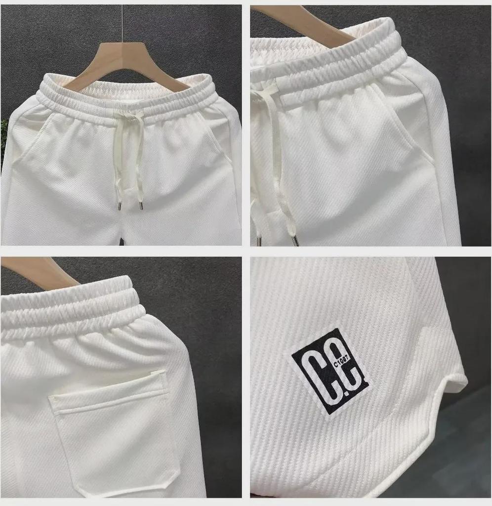 Pantaloni scurți casual de vară albi, la modă, pentru bărbați, cu imprimeu - Îmbrăcăminte sport versatilă