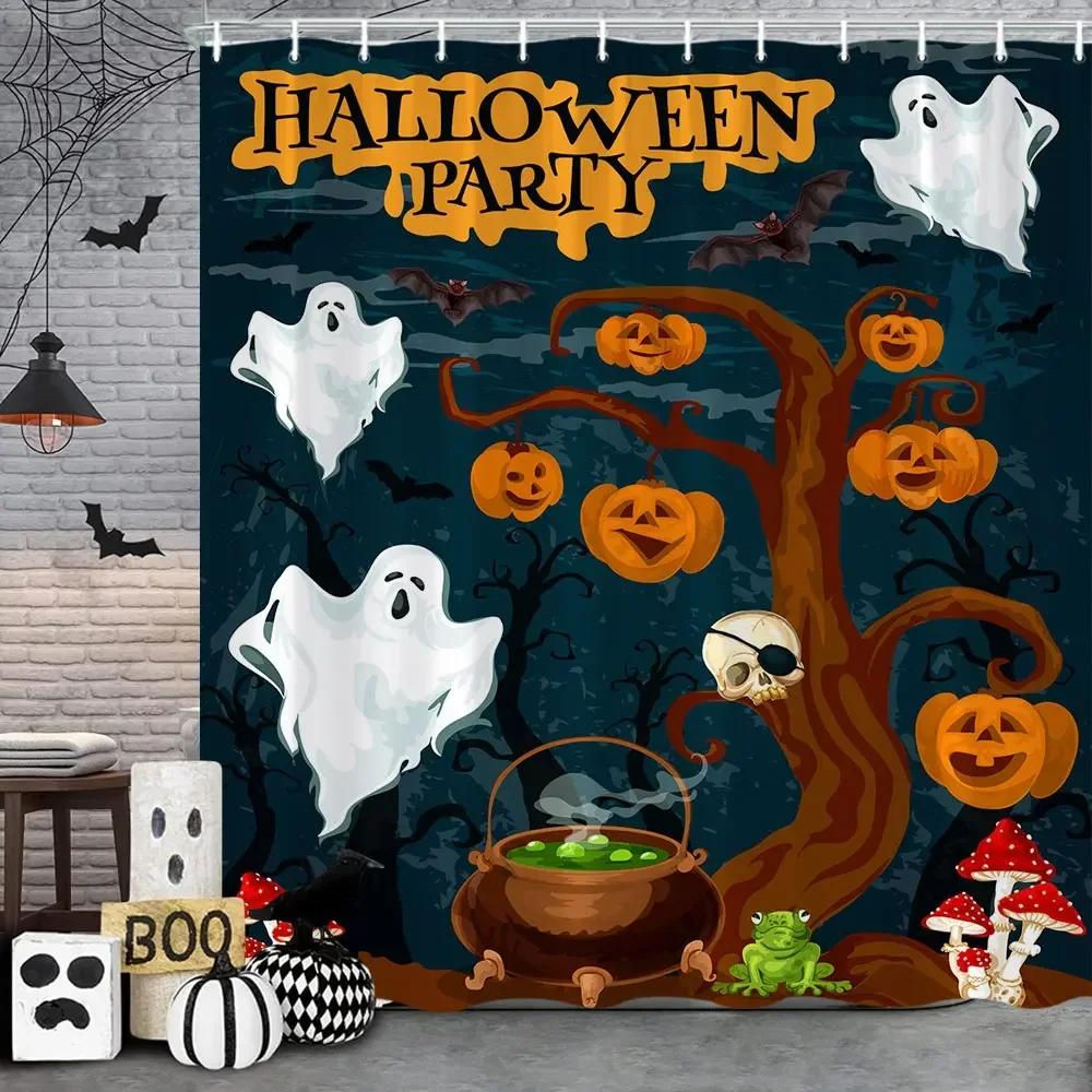 Perdea de duș de Halloween Liliac Negru Model Înfricoșător de Halloween Perdea de Duș Înfricoșător Liliac Perdea de Baie Decor Baie cu Cârlige