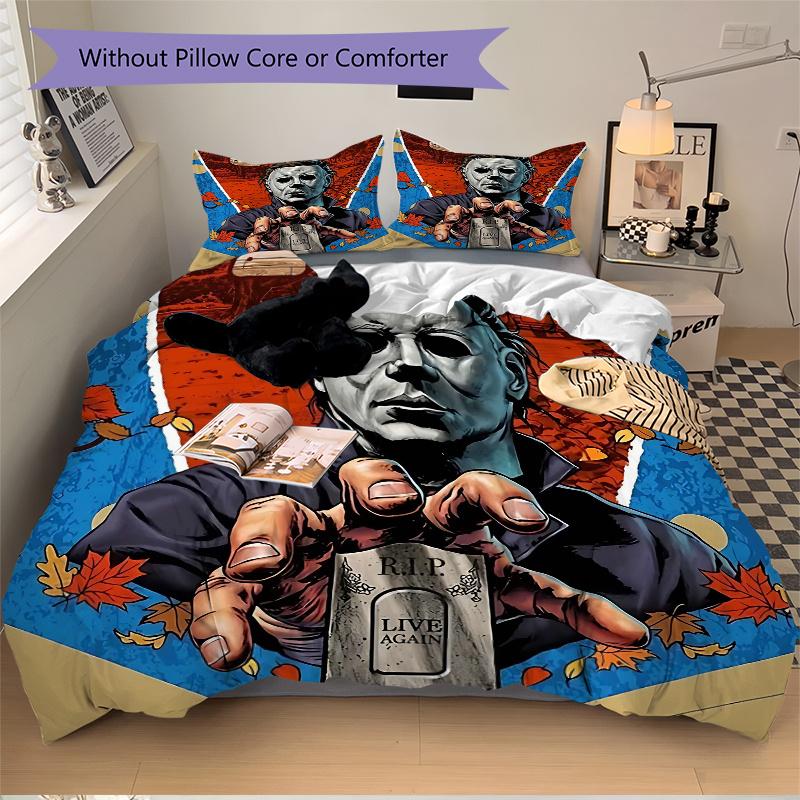 3pcs Halloween Michael Myers Horror Movie Poster Comforter Set with 1 Quilt Cover and 2 Pillowcases (No Core), Home Decor, Holiday Gift