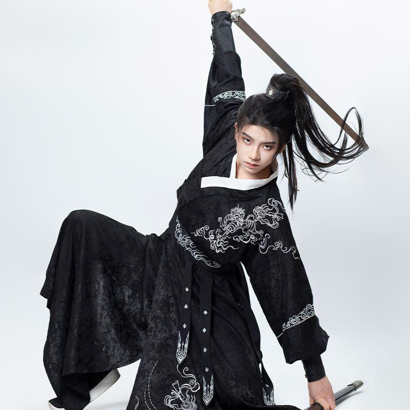 Chinese Ming Dynasty Style Straight-neck Shirt Suit Hanfu For Men
