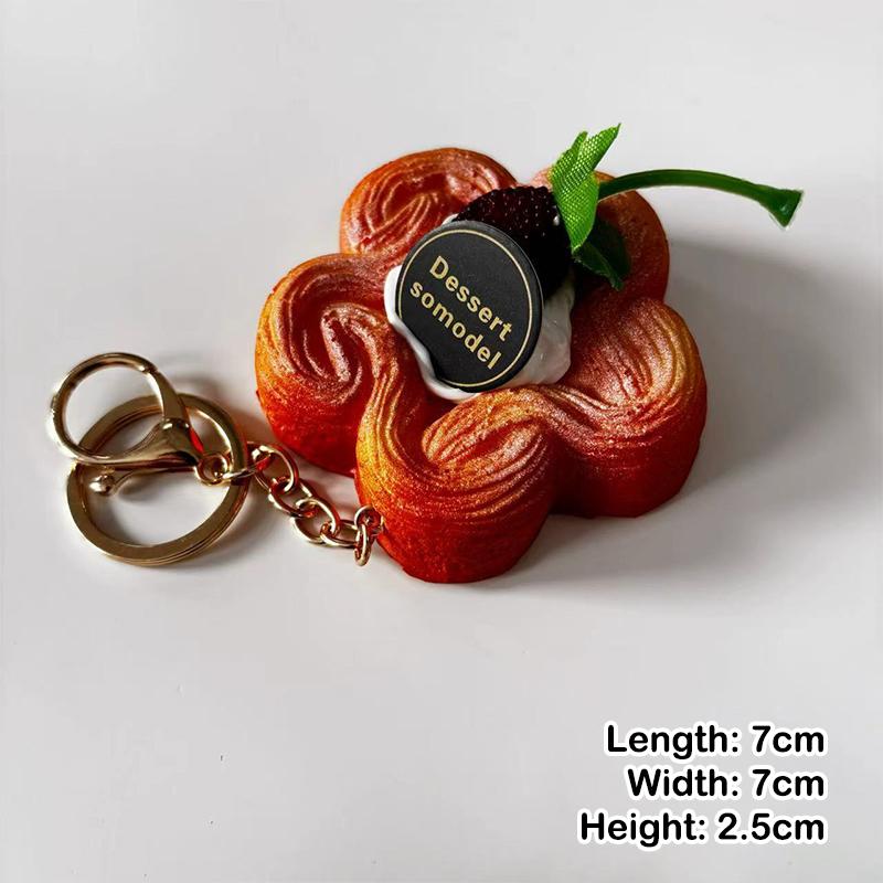 Realistic Artificial Fruit Puff Pastry Keychain With Sturdy Gold Key Ring For Backpack Decoration Cute Gift For Dessert Lovers