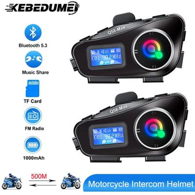 Motorcycle Intercom Helmet Headset BT5.3 500M Intercomunicador Moto FM Radio Music Share LCD Display Headphone For 2 Riders Q58-Max