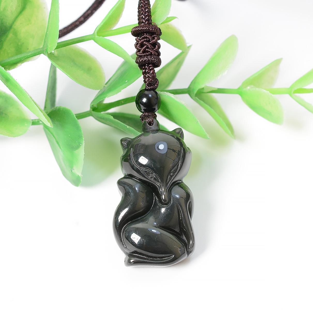 Натуральный золотой обсидиан кулон-лиса на шею - Унисекс хрустальный шарм