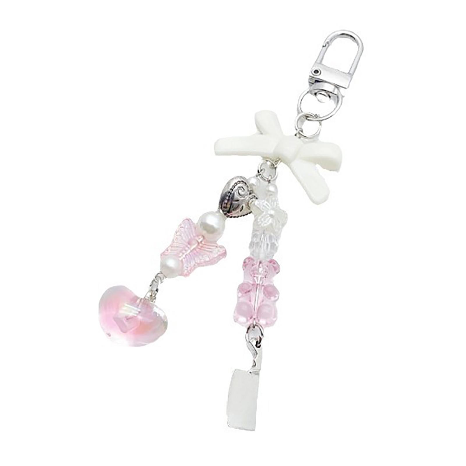 

Брелок ручной работы с бантиком, подвеска-сердечко любви с бусинами, модный аксессуар-шнурок для телефона с бантиками для ключей, сумки, кошелька