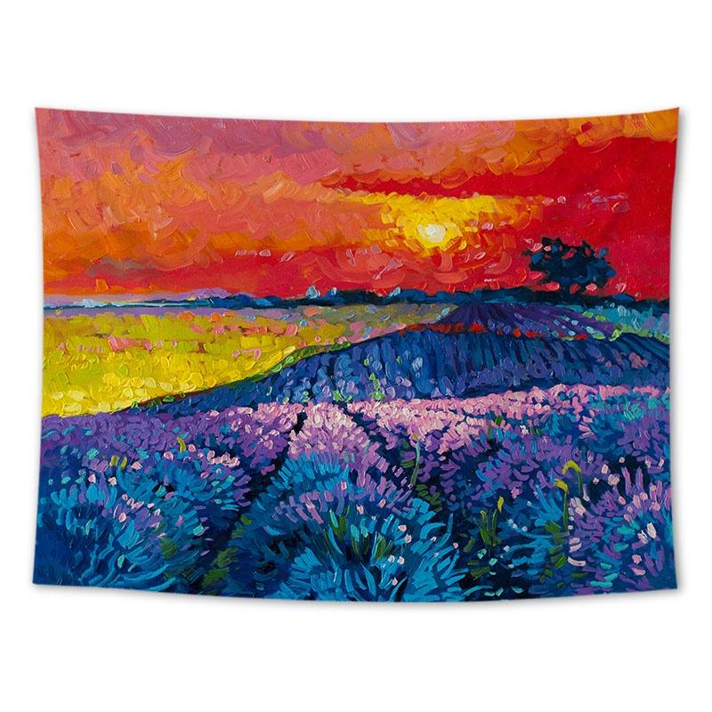 Tapiserie suspendată pe perete Floarea-soarelui Lavandă Pictură în ulei Peisaj Decorare cameră Pânză de fundal