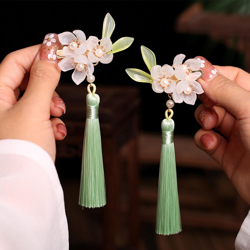 2 szt. Spinka do włosów w kwiaty Chińskie spinki do włosów Hanfu dla kobiet Perłowe frędzle Spinki do włosów Dziewczęce Vintage Ślubna biżuteria do włosów Biżuteria Prezenty