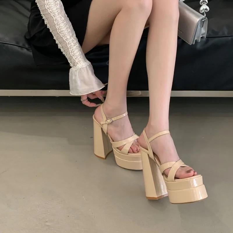 Fashion Star Style Fashion Double Platform Wedges Women Gladiator Sandals Summer 15cm Ultra High Heels Chunky Party Dress Shoes Sandals