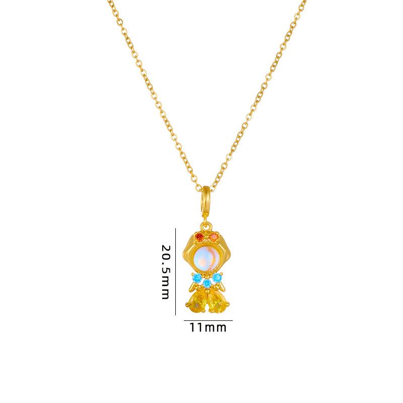 Sweet Exquisite Magic Fairy Elf Natural Rainbow Opal Zircon Pendant Necklace for Women Girl Fashion Lucky Charm Jewelry Gifts