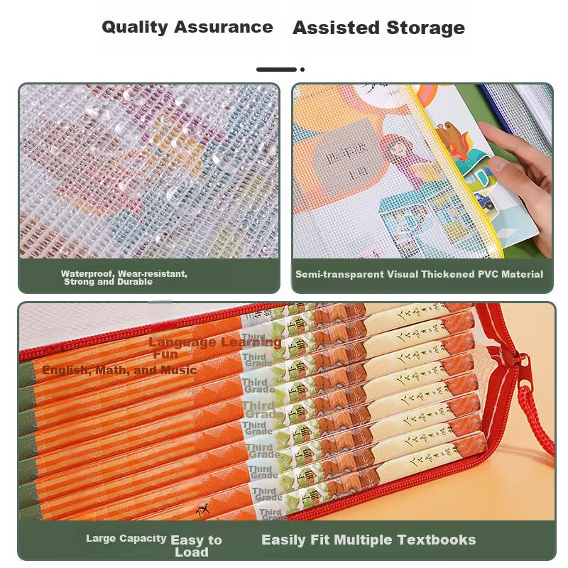 10 A4 Waterproof Grid Subject Classification Pouches, File Bags, Zipper Bags, Stationery Exam Storage Specialized Test Paper Bags, Tutoring Bags