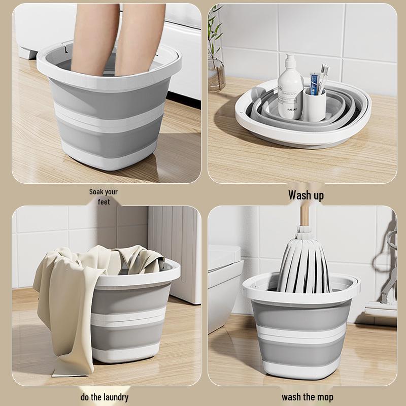 Large Capacity Portable Folding Plastic Bucket with Handle for Foot Bath and Dorm Use