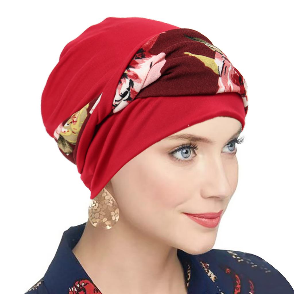 Muslim Women Twist Braid Turban Hat Pre Tied Headscarf Print Flower Hijabs Bandana Chemo Beanies Cap