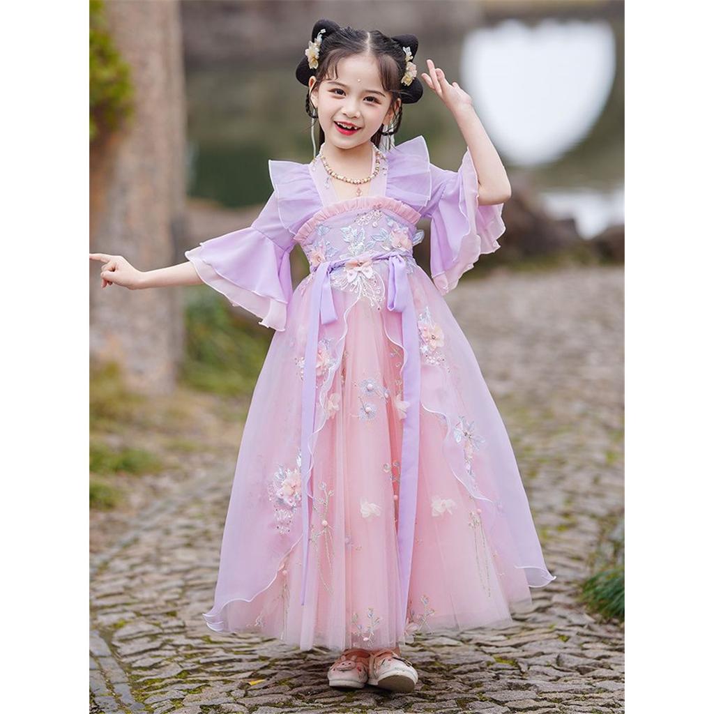 Girl Hanfu Long-sleeved Chiffon Fairy Skirt Little Girl Long-style Classical National Style Dress