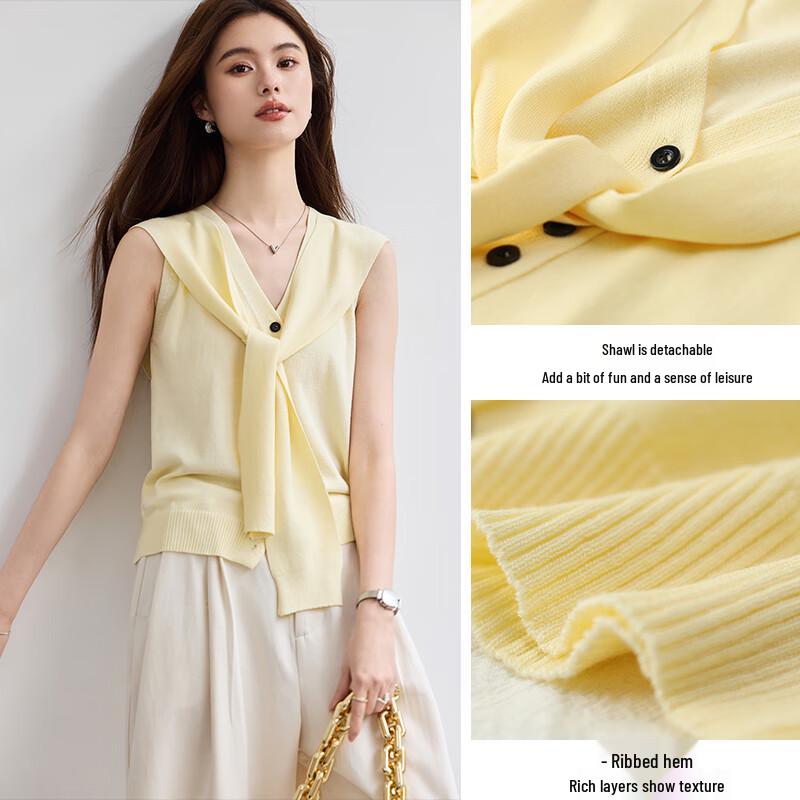 VICTORIA&VERA Women's Detachable Shawl Sleeveless Ice Silk Knit Top