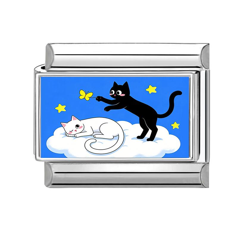 

New Funny Rabbit Series Cat Moon Star Flowers Y2K Italian Charms Fit 9MM Stainless Steel Women Men Bracelet DIY Jewelry Gifts
