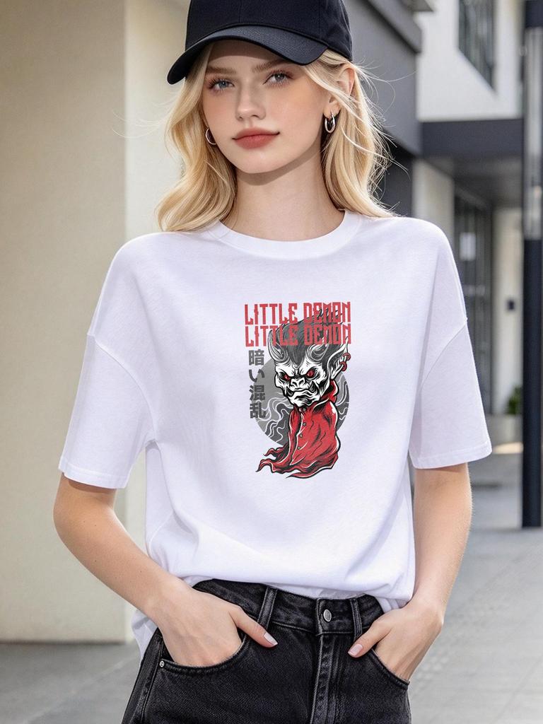 Unisex T-Shirt Little Demon Print Casual Loose Soft Daily Top