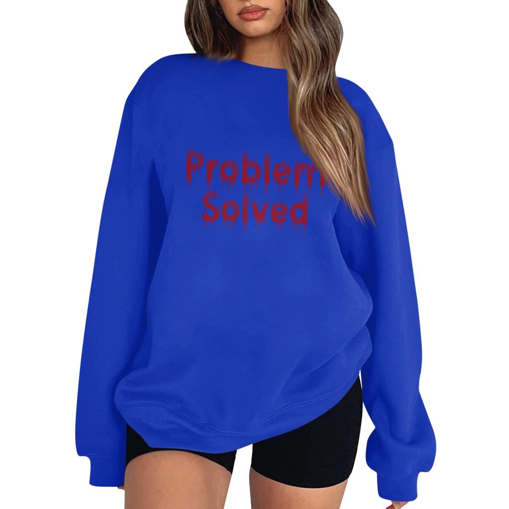 Women's Halloween Print Pullover Round Neck Drop Shoulder Long Sleeved Blouse