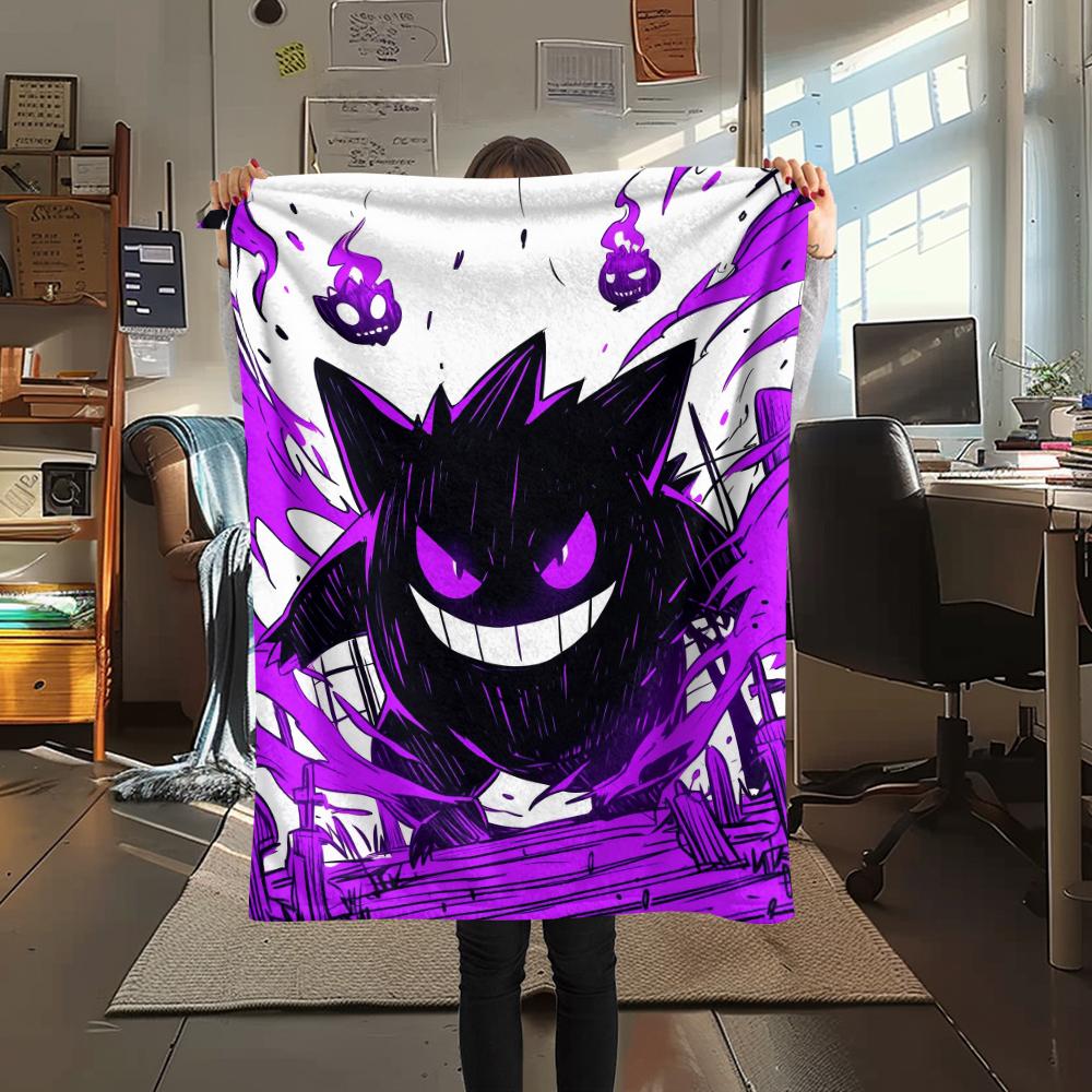 Purple Gengar Pattern Flannel Blanket, High Quality Comfortable for All Seasons, Home Decor, Warmth and Comfort, Perfect for Gifts.