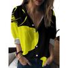 Spring and Autumn New Women's Long-sleeved Shirt with Bright Yellow Clouds and Glow-like Lines On a Black Background