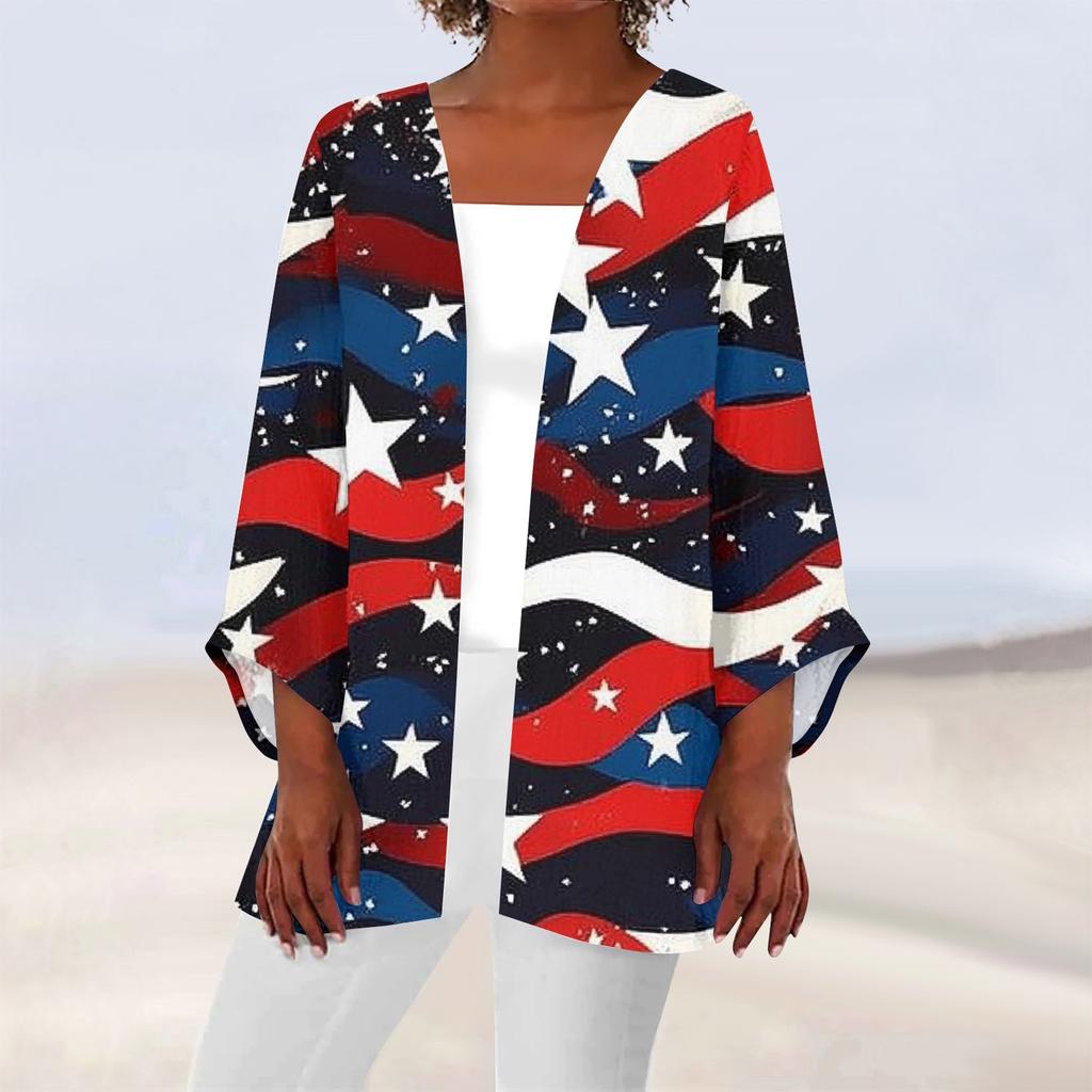 Women's Casual Fashion Printed Lightweight Mid-length Jacket Cardigan
