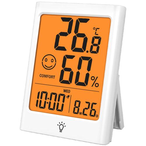 Timloon Digital Thermometer/Hygrometer, Indoor Temperature and Humidity Meter, Large LCD Screen with Backlight, Comfort Level, Clock, Calendar, Alarm,