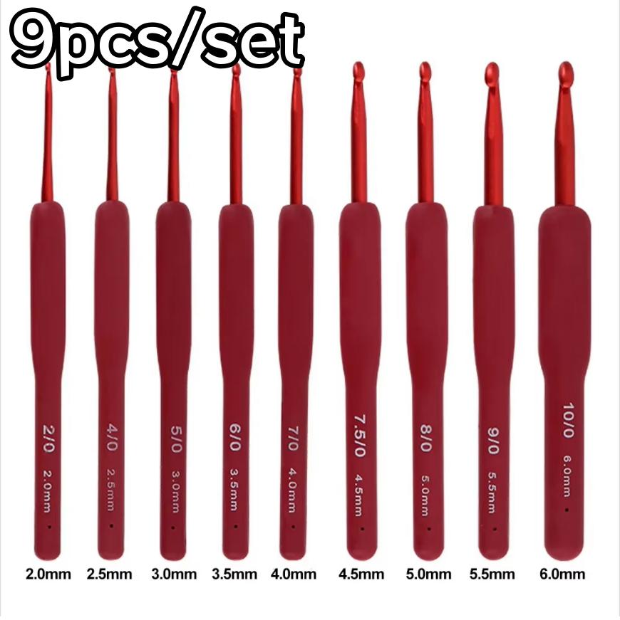 9pcs DIY Crochet Hook Set 9 Sizes Red Hand Knitting Crochet Needles 2-6mm Sweater Knitting Tools Ultra Fine Weave Crafts Hooks