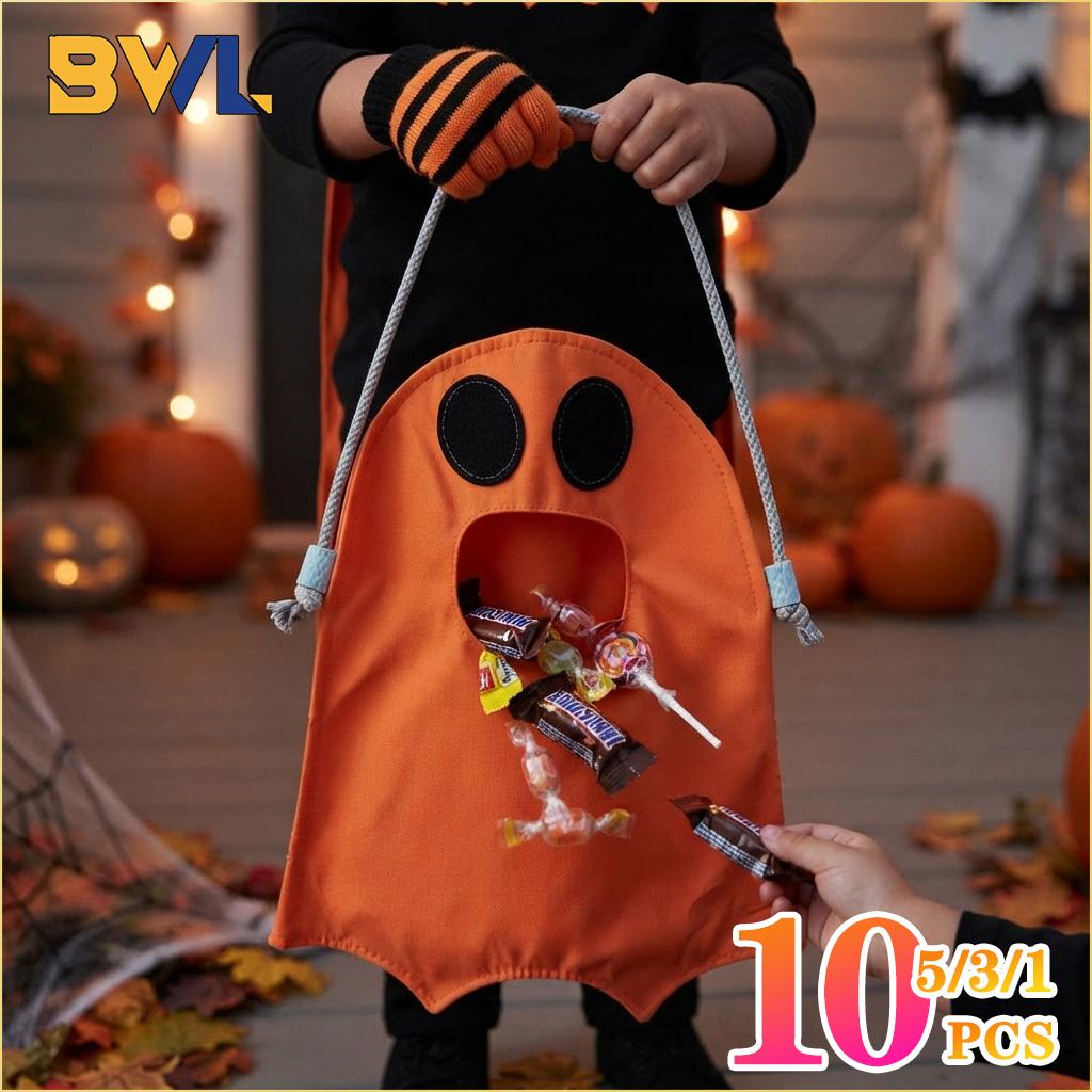 Halloween Ghost Treat Bag Candy Storage Bag with Handles Trick or Treat Tote Party Favor Gift Bag Halloween Decoration Supplies