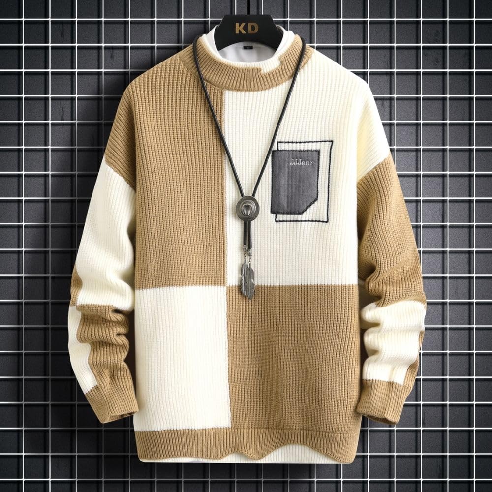 Aaronlive Knit Winter Half Long Cold Plus XL Men's Sweater, Turtleneck, Sleeve, Thick, Warm, Weather, Soft, Patchwork, Sizes, Casual, Spring, Autumn,