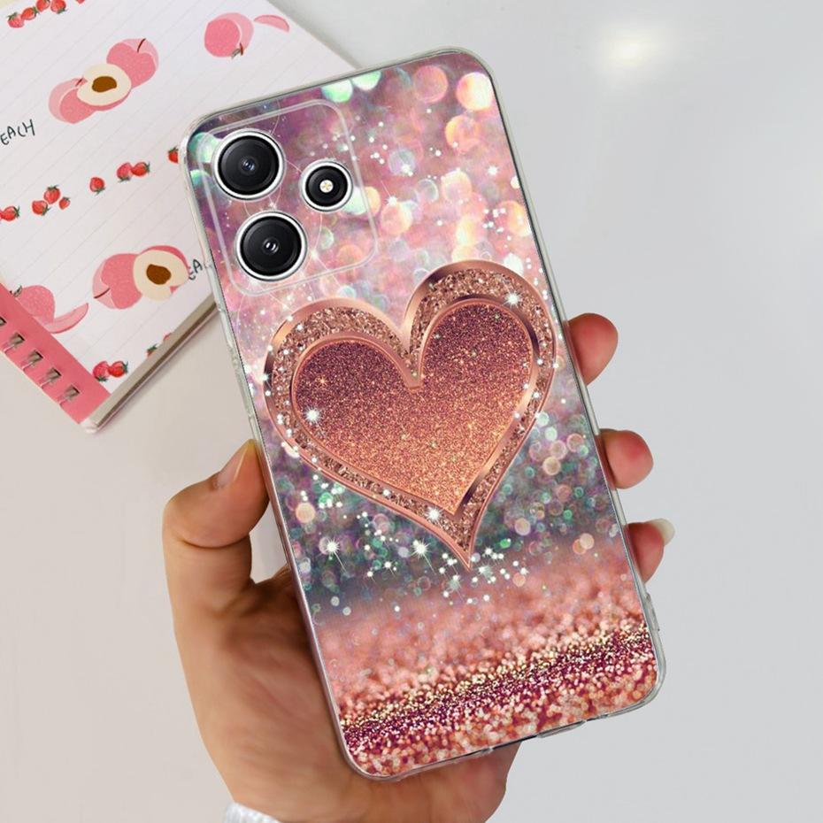 Cute Flower Cat Painted Case For Xiaomi Redmi 12 5G 2023 Soft Silicone TPU Back Cover For Redmi12 5G Global Phone Bumper