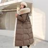 2025 Winter Women's Long Hooded Fur Collar Cotton Coat - Thick, Knee-Length Outerwear