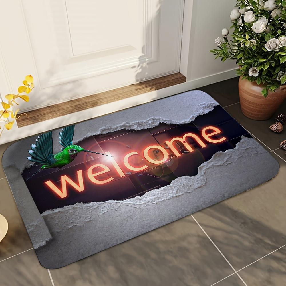 

1pc Welcome Bathroom Absorbent Mats Anti-Slip Mats Home Decor Supplies Carpets Home Kitchen Floor Mats 40x60cm