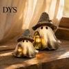 Unique Holiday Collection Item Halloween Ghost Wizard Hat Resin Figurine with LED Lantern, Vintage Witch Glowing Sculpture for Desk Holding