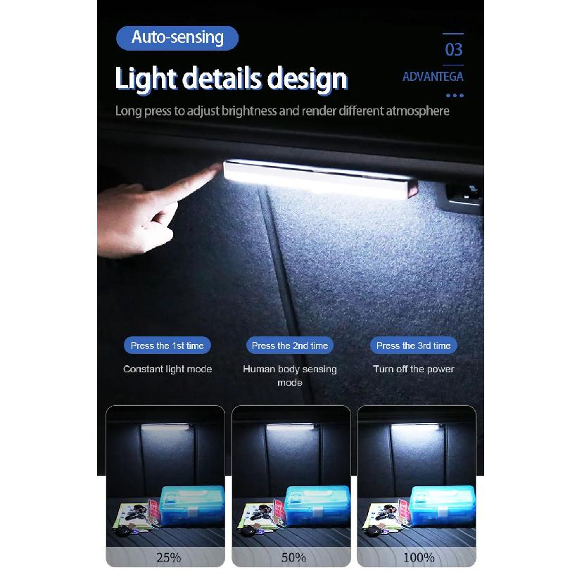 SEAMETAL Wireless Led Sensor Light for Car Trunk Adjustable Brightness Motion Sensing Light 3-Color USB Charging Night Lamp