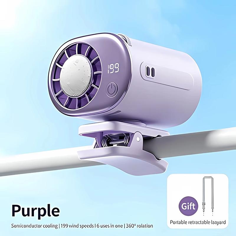 Car Clip Fan Umbrella Fan Waist Clip LED Display 199 Speeds 360° USB Rechargeable Desktop Cooling Fan For Camping Outdoor Sedan