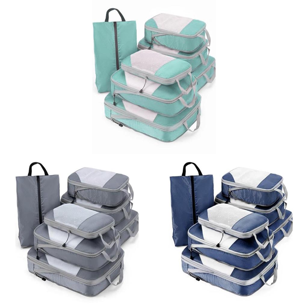 Set di Sacchetti Compressibili da Viaggio con Rete per l'Organizzazione della Valigia e l'Efficienza dell'Imballaggio