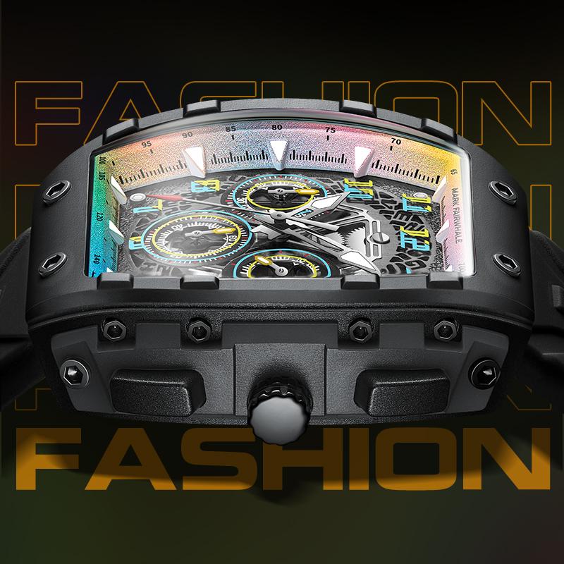 Mark Fairwhale Fashion Men's Watches Cool Tonneau Dial Design Waterproof Luminous Multifunctional Quartz Watch For Men