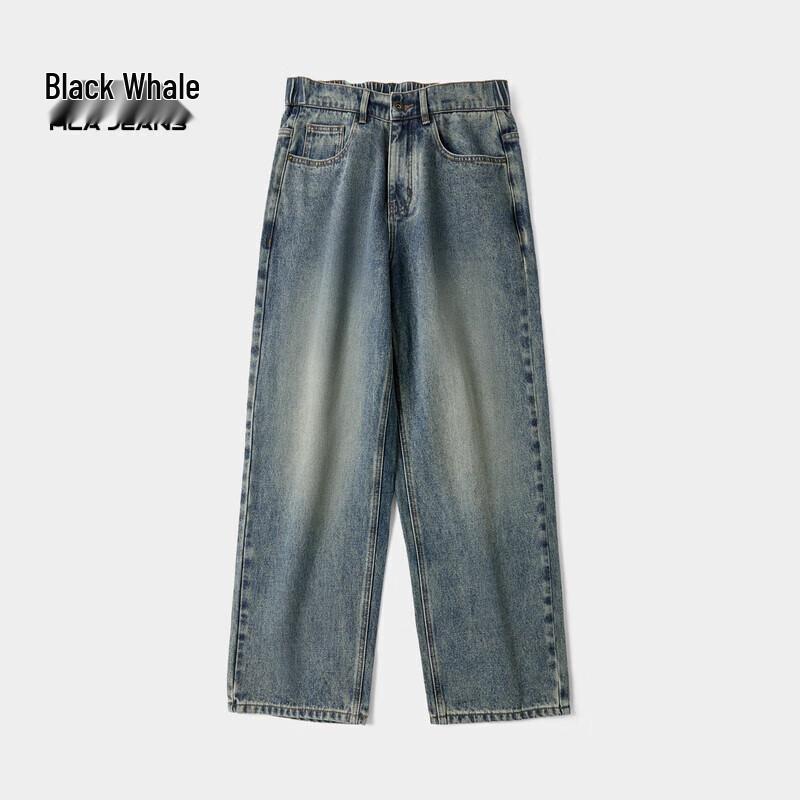 HLA Black Whale Men's Elastic Waist Relaxed Straight Jeans